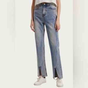 Gentle Herd Split Hem High Rise Jeans Straight Leg Denim Blue Size Medium 26